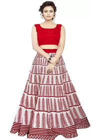 Lehenga choli for girls silk crop top self design semi stitched lehenga  (red,white),fancy(f)