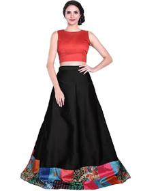 Lehenga choli for girls silk crop top printed semi stitched lehenga  (black),fancy,designer(f)