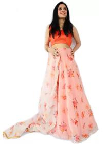 Lehenga choli for girls silk crop top floral print stitched lehenga (orange),fancy,designer (f)