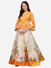 Lehenga choli for girls silk crop top digital print, semi  stitched lehenga (yellow),party wear (f)
