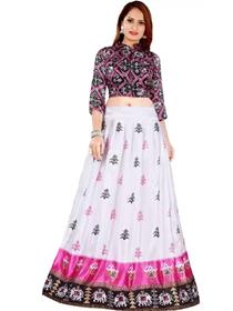 Lehenga choli for girls silk crop top bandhani,printed semi stitched lehenga (pink),party wear (f)
