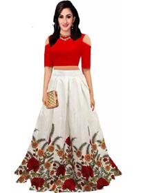 Lehenga choli for girls silk crop top floral print semi stitched lehenga (red),fancy,party wear (f)
