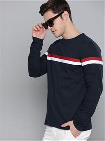 T-shirt for men navy blue red striped cotton pure cotton t-shirt (my)