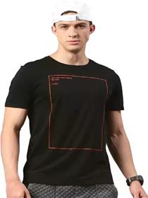 Printed men round neck black t-shirt (f)