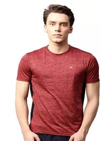 Solid men round or crew maroon t-shirt (f)