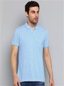 Self design men polo neck blue t-shirt (f)