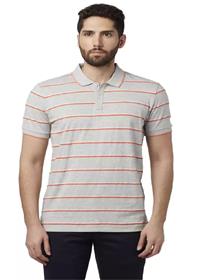 T-shirt for men striped men polo neck grey  (f)