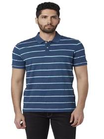 Striped men polo neck dark blue t-shirt (f)