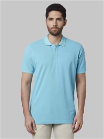 Solid men polo neck blue t-shirt (f)