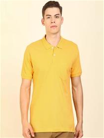 Solid men polo neck yellow t-shirt