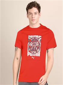 Printed men round neck red t-shirt (f)