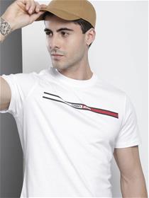 Casual t - shirt for men white brand logo print round neck organic cotton slim fit t-shirt (my)