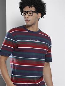 Casual t- shirt for men blue & maroon colourblocked pure cotton t-shirt (my)