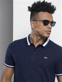 Men blue color blocked polo collar slim fit t-shirt (my)