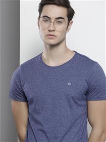 Men blue solid slim fit casual t-shirt (my)