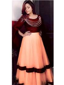 Lehenga & crop top for girls solid semi stitched dress  (orange, red),fancy,party wear  (f)