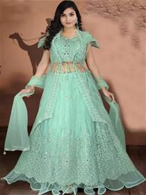 Lehenga & crop top for girls embroidered stitched lehenga & crop top  (light green),fancy,party wear (f)