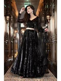 Lehenga & crop top for girls embroidered semi stitched lehenga & crop top  (black),fancy,party wear (f)