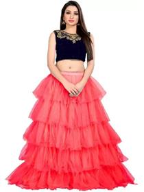 Lehenga & crop top for solid semi stitched dress  (pink),fancy,party wear (f)