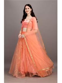 Lehenga & crop top for girls embellished,semi stitched lehenga & crop top(orange),fancy,designer,partywear(f)