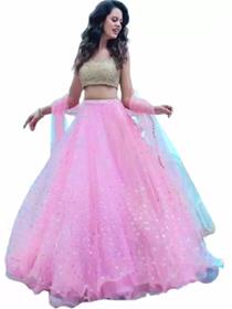 Crop top for women embellished semi stitched lehenga & crop top  (pink) (f)