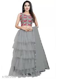 Crop top for women solid semi stitched lehenga & crop top  (grey) (f)