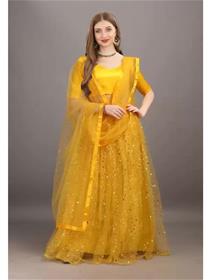Crop top for women embellished semi stitched lehenga & crop top  (yellow) (f)