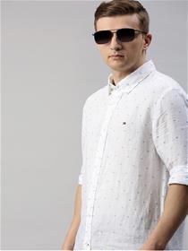 Shirt For Men Tommy Hilfiger White Slim Fit Self Design Casual (M)