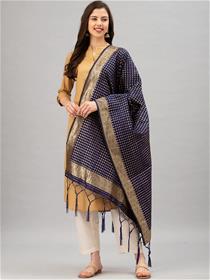 Banarasi dupatta for women navyblue&gold-coloured woven design jacquard ,fancy,partywear(m)