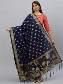 Banarasi dupatta for women navy blue  & gold-toned banarasi woven design dupatta,fancy,party wear(m)