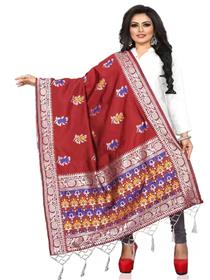 Banarasi dupatta for women jacquard woven maroon women fancy,simple designer,party wear(f)