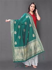 Banarasi dupatta for women silk blend woven,embellished darkgreen women ,fancy,partywear(f)