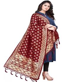 Banarasi dupatta for women jacquard applique maroon women,fancy,designer,party wear (f)