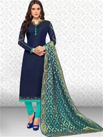 Unstitched chanderi cotton salwar suit material embroidered,fancy,party wear (f)