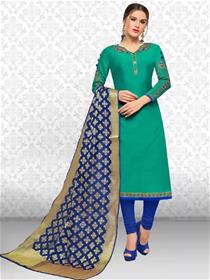 Unstitched chanderi cotton salwar suit material embroidered,fancy,party wear (f)