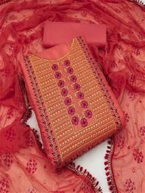 Unstitched cotton work kurta & churidar material embroidered,party wear suit (f)