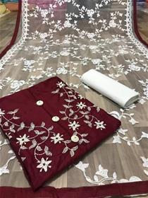 Unstitched giza cotton suit fabric embroidered,fancy,party wear (f)