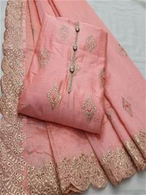 Unstitched chanderi silk blend kurta & palazzo material embroidered