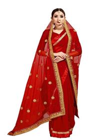 Dulhan dupatta for women net,velvet embroidered red,fancy,wedding (f)