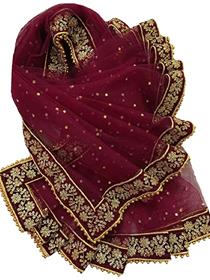 Dulhan dupatta for women's heavy red net  for bridal with moti border,party wear (a)