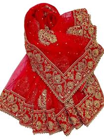 Dulhan duppata for women's net and velvet silk stitched red,party wear,designer (a)