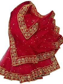 Dulhan dupatta for women's red net with kundan work for bridal,designer,partywear(a)