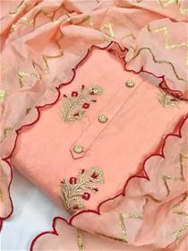Unstitched chanderi cotton kurta & patiyala material embroidered,party wear  (f)