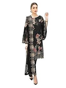Women's black faux georgette semi stitched top with unstitched santoon bottom