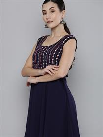 Kurti for women navy blue mirror work sleeveless dress,fancy,party wear (m)