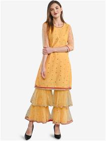 Kurti for women yellow woven design dress,fancy,party wear (m)
