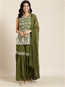 Kurti for women green sequinned dress & dupatta,fancy,designer,party wear (m)