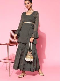 Kurti for women charcoal grey angrakha dress,fancy,party wear (m)