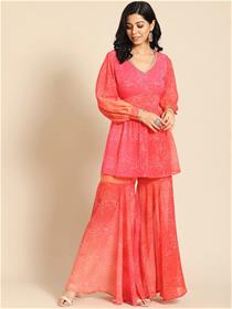 Top for women pink printed regular dress,fancy,designer,party wear (m)