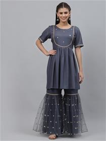 Kurti for women grey ethnic motifs yoke design dress,fancy,party wear (m)